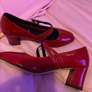 FSJ Red Mary Jane Patent Leather Vintage Heel